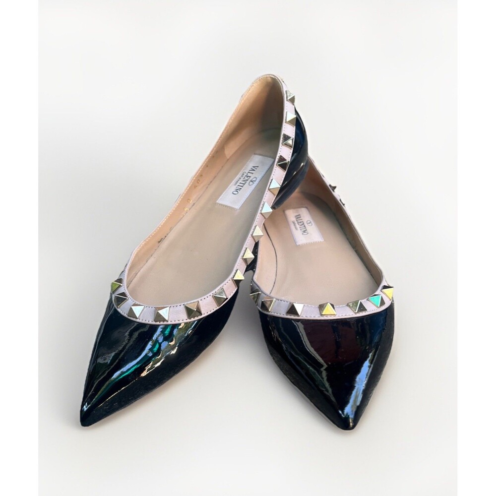 Authentic Valentino Rockstud Patent Pointed Toe Ballet Flats Black EU34/US4